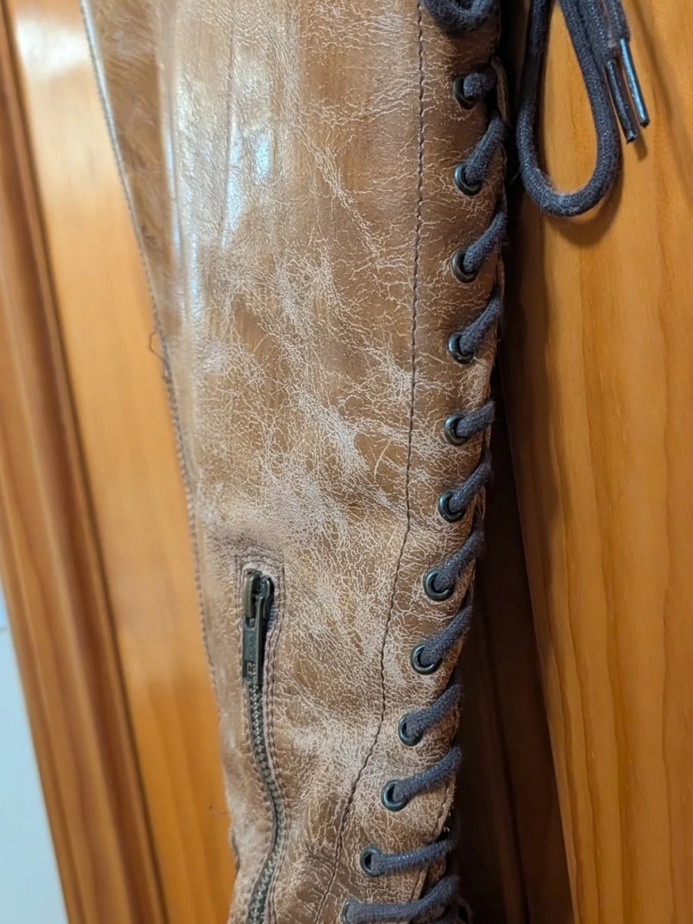Bed/Stu Tall Lace-Back Riding Boots in Tan